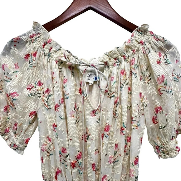 Hemant & Nandita Off the Shoulder Romper Floral Ivory Women's Size XS - Picture 5 of 11